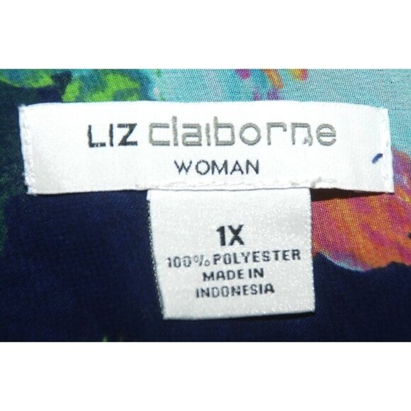 Liz Claiborne Women's Blue Floral Sheer Blouse Top Plus Size 1X V-Neck Long Slee - Picture 7 of 7